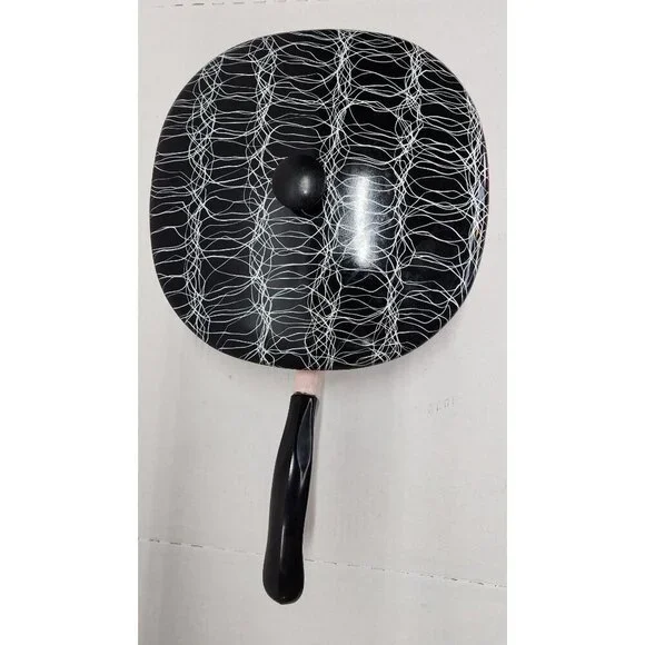 1950's Vintage Serendipity Spaghetti String Pink & Black Abstract Enamel Skillet - Picture 5 of 16